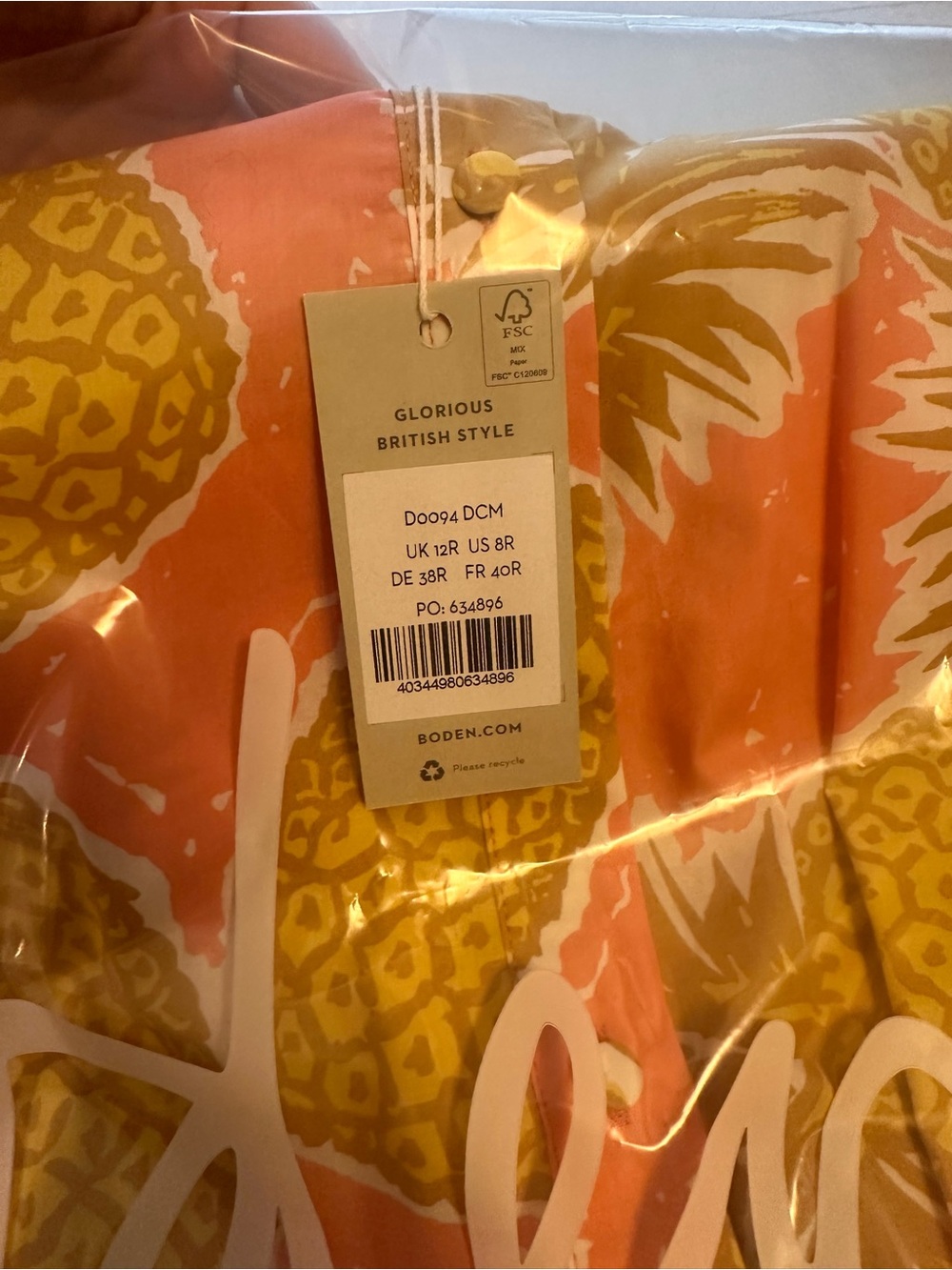 NWT Boden Pineapple Print Maxi Dress- US 8 - Picture 6 of 7